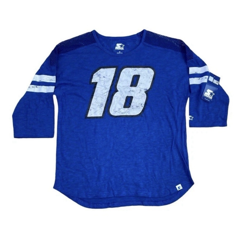 Kyle‎ Busch T-Shirt Starter Womens Medium 3/4 Sleeve Scoop Neck Royal White NWT